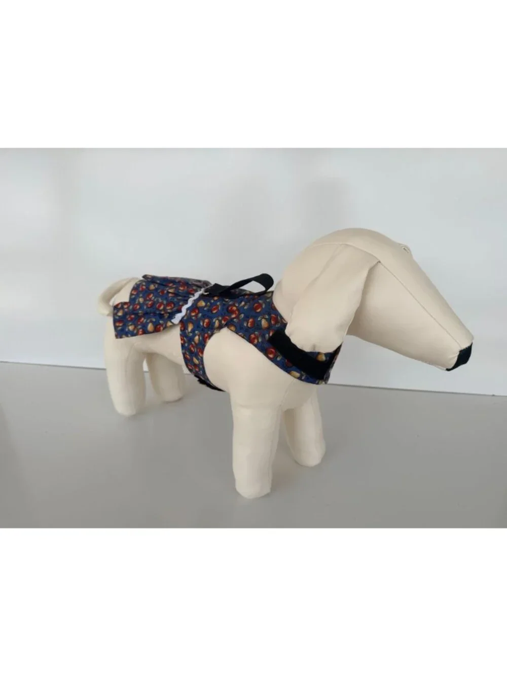 Handmade Small Dog Adjustable Dress Outfit w Harness Apple Pear Ruffle  Blue